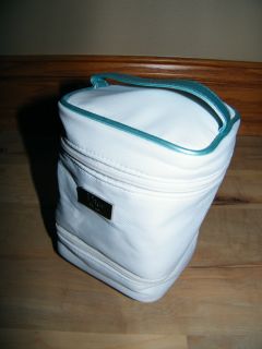 Dior Beauty White Aqua Trim Square Cosmetic Case Bag 2 Compartments
