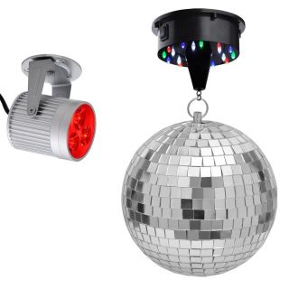Disco Ball LED Rotating Motor Aluminum Red Spotlight Kit Home Party
