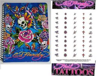 Ed Hardy Skull Butterfly Mini Notebook and Nail Tattoos