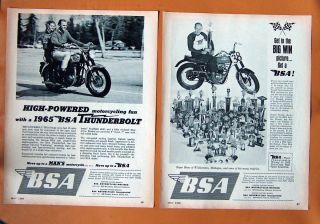 0078 Two 1965 BSA Motorcycle Ads Thunderbolt and Spitfire Hornet