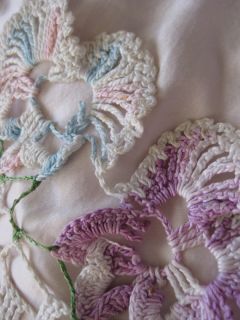 FABULOUS Large Vintage Crochet Doily Table Linen Colored Flowers