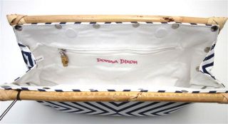 Donna Dixon Canvas Jill Clutch Handbag Navy Stripe Bamboo Handle New