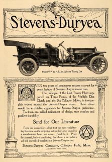 1910 Ad Stevens Duryea Model Y 6 Cylinder Touring Car Original