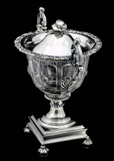 Majestic Antique French Sterling & Crystal Drageoir, Confituruer