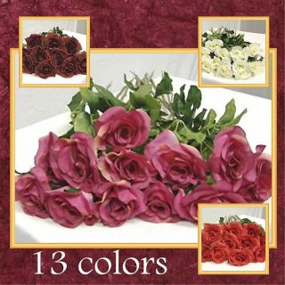 24 Silk Flowers Long Stem Open Rose Artificial Wedding