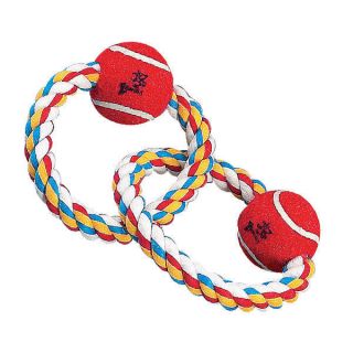 Rope Dog Toy double loop with Tennis balls Chew and tug toy Multi