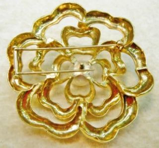 Vintage Chanel Camellia Flower 18K Yellow Gold Brooch with South