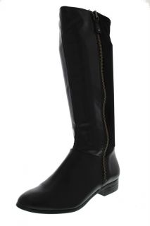  Drew Black Pleather Stretch Jersey Knee High Riding Boots Shoes 6