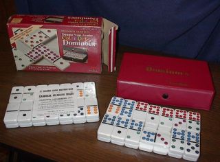  Dominoes Double Nine 9 White Jumbo Color Dots Cardinal Mexican Train