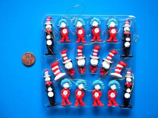 Christmas Tree Ornaments Dr Seuss Cat in The Hat Tie Ons Set 18 Small