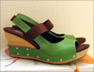 Dr Scholls Wood Wedge Studded Green Sandal Platform Heel Shoe Size 8