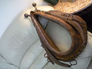 Antique Draft Horse Collar Western Leather Brass Ball Iron