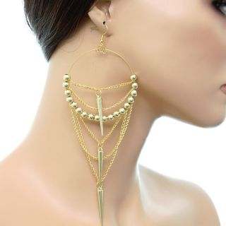 goldtone_beaded_chain_link_spike_hoop_earrings