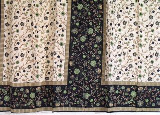 Lovely Pair of Hand Block Printed Cotton Curtains / Drapes in light
