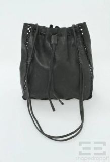 Prada Black Leather Cutout Rope Drawstring Crossbody Bag