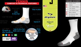 Drymax Tennis 1 4 Crew Socks 3 Pair Pack New with Tags Made in USA