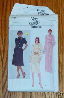 Vogue 7717 Womens Elegant Dress Vintage Easy Pattern Sz 10