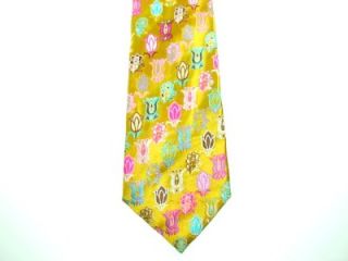Duchamp London Gold Pink Hotpink Teal Flower Thick England Necktie Tie