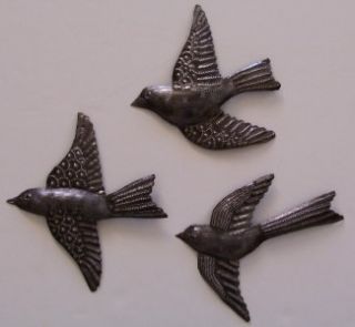 Haitian Recycled Metal Drum Wall Art Set of 3 Small Birds Flying