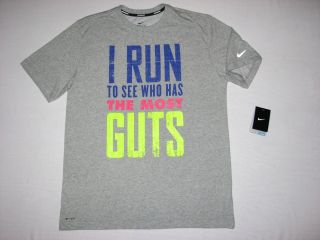 Nike Mens Running T Shirt Gray Dry Fit I Run to See Who Has The Most