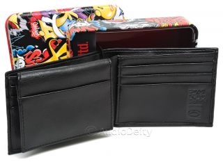 NEW★ Marc Ecko Unltd. Mens Black Genuine Leather Bi Fold Wallet