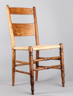 Early 1800s Wooden Chair with Cane Herringbone Woven Seat