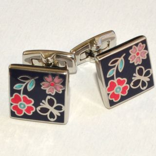 100% new DUCHAMP cufflinks blue pink flowers enamel $150 new