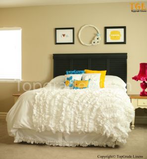 White Waterfal Corner Ruffle Duvet Cover with Pillow Sham 1000TC