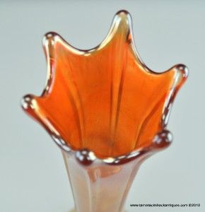 Antique Dugan #1013R Marigold Carnival Glass 6 Ribbed Vase 9 Flared