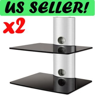 2X DVD Player Cable Box Wall Mount Shelf Stand Direct TV Glass