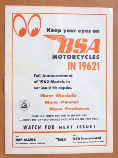 0678 1961 Double Sided Ad For BSA Motorcycles/ Backside For Tohatsu