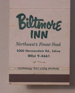 1950s Matchbook Biltmore Inn Normandale RD Edina MN MB