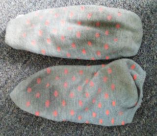 Well Worn Used Womens Socks Gray and Orange Polka Dot Ankle Socks