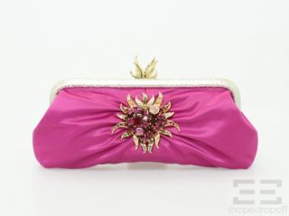Tony Duquette for Coach Magenta Satin Gold Jeweled Flamed Heart Clutch