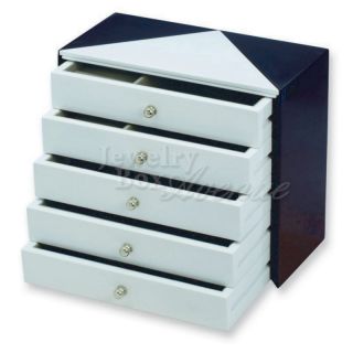 White Tuxedo Wooden Jewelry Box Case Storage Organizer Drawers
