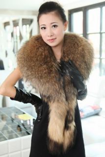 Gorgeous Women Raccoon Fur Long Soft Scarves Collar Wrap Shawl WD512