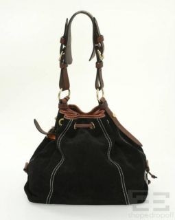 Bourke Black Suede Brown Leather Trim Drawstring Shoulder Bag