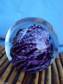 Vintage ArtGlass Paperweight Signed VMS USA Swirled Violet Purple