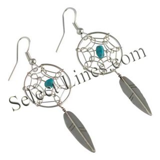  Arviso Sterling Silver Turquoise Dreamcatcher Earrings Navajo