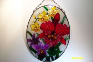 Joan Baker Stained Glass Suncatcher Orchids Medium Oval New