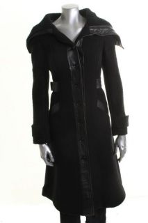 EDUN New Black Wool Belted Funnel Neck Button Front Sweater Coat