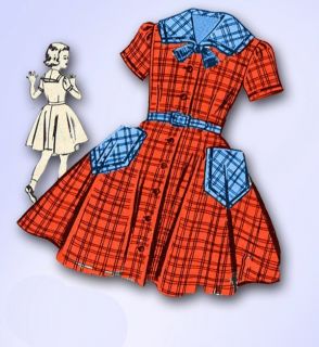 1940s Original Charming WWII Girls Sailor Dress Petticoat Pattern Sz 8