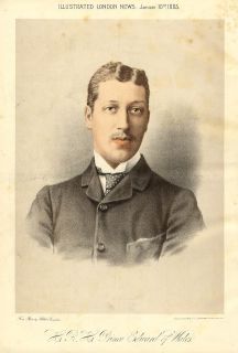 PRINCE EDWARD OF WALES, 1885 ANTIQUE COLOR LITHOGRAPH, ILLUSTRATED
