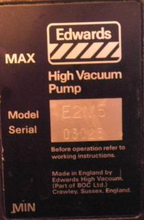 Edwards High Vacuum Pump E2M5 Rotary Vane Two Stage