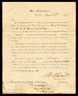 1867 Secretary of War ULYSSES S GRANT   1867 Official SIGNED Document