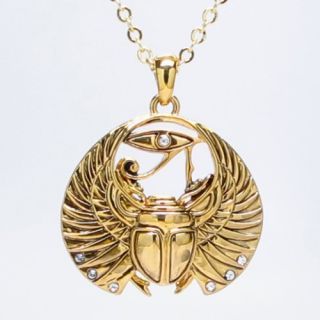 Egyptian Amulet Scarab Wings Necklace Fashion Jewelry Alloy Gold Tone