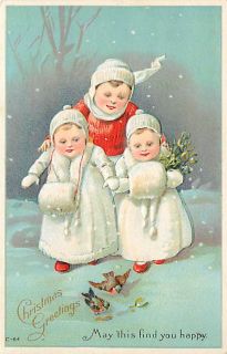CHRISTMAS THREE CHILDREN IN SNOW FUR EARLY K29013
