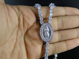 New Mens 14k White Gold Finish Lab Diamond Rosary Mother Marry Jesus
