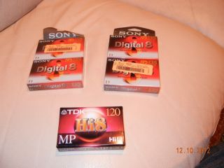 Lot SONY Digital 8 90 minutes Tape Cassette 8mm plus 1 TDK Hi8 MP120