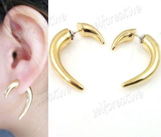Split Tribal Horn Hook Spike Earrings Ear Studs Unisex Cuff Polished